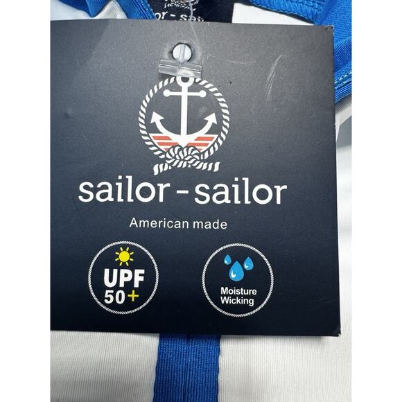 Sailor Sailor White 1/4 Zip Bright Blue Collar Sz LG UPF 50+ Performance Top NWT - Picture 3 of 12
